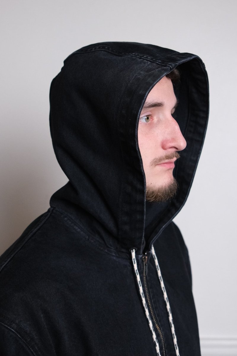 Veste workwear No Problemo noire, vue rapprochée du denim 14oz coton