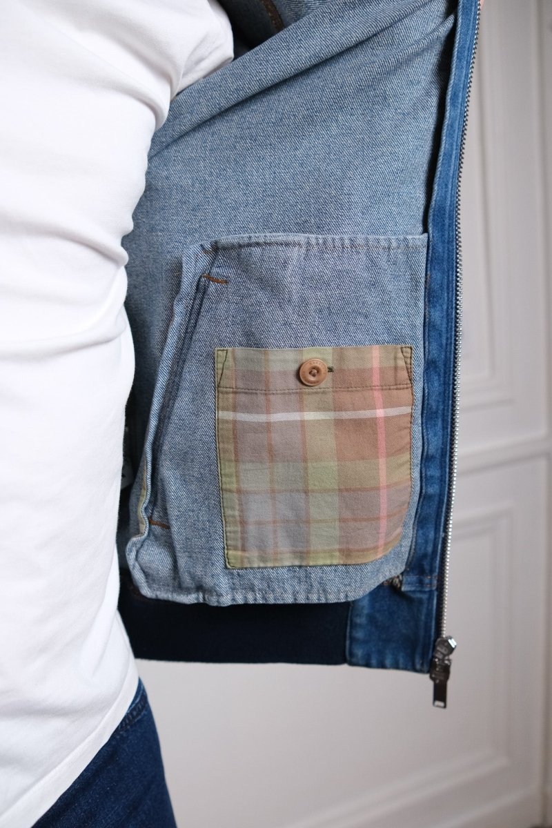 baracuta denim g9 harrington light wash doublure fraser tartan empiècement parapluie3