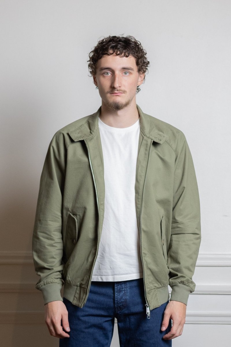 baracuta twill g9 harrington lichen green doublure fraser tartan empiècement parapluie
