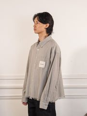 Distressed Farmer's Shirt LS - Olive Green - Bram's Fruit - vue de profil portée