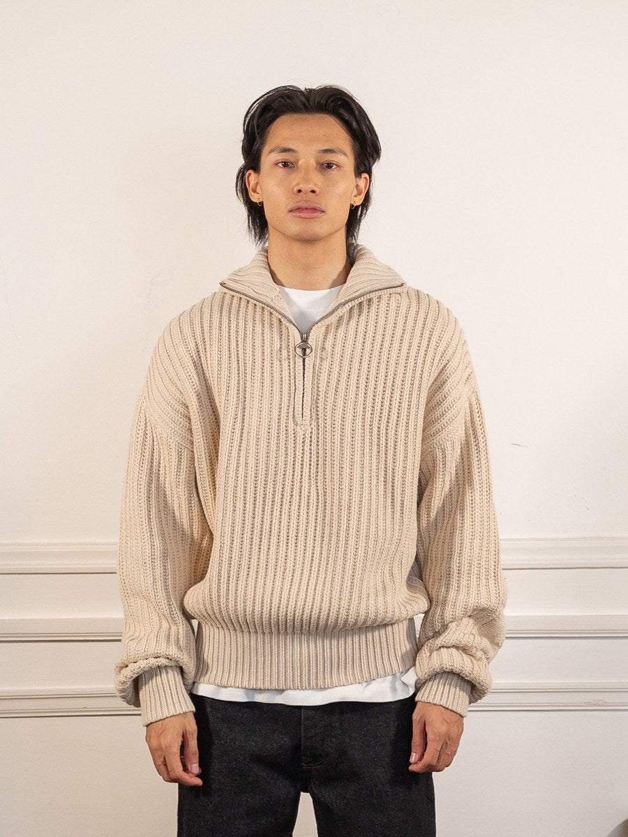 Fisherman Quarter Zip Knit - Beige - Bram's Fruit - vue de face portée