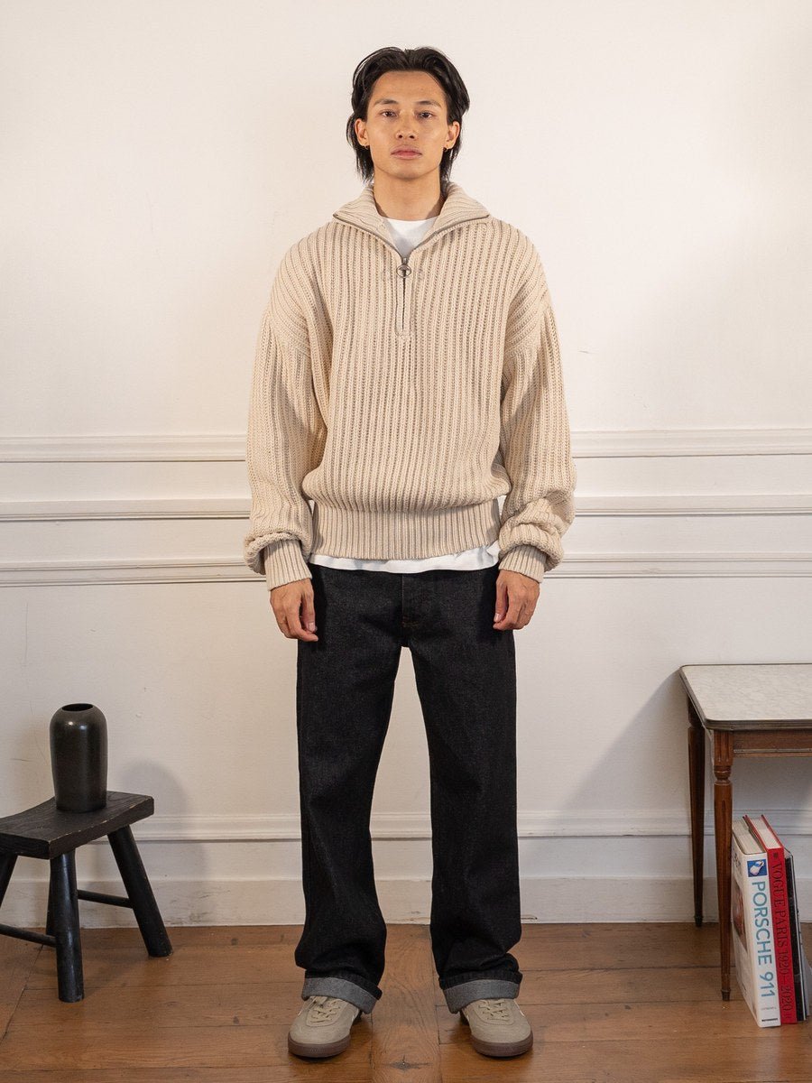 Fisherman Quarter Zip Knit - Beige - Bram's Fruit - vue portée en pied