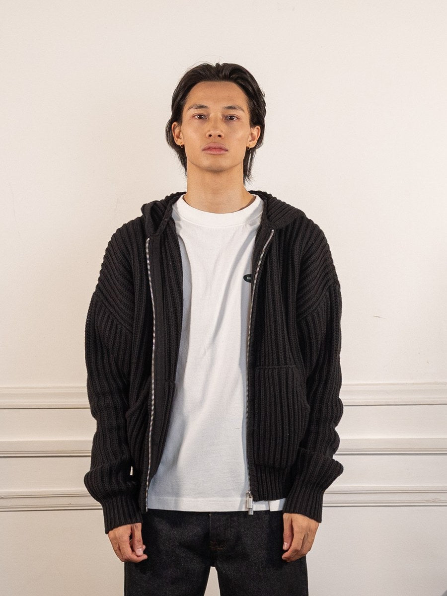 Hooded Fisherman Knit - Black - Bram's Fruit - vue de face portée
