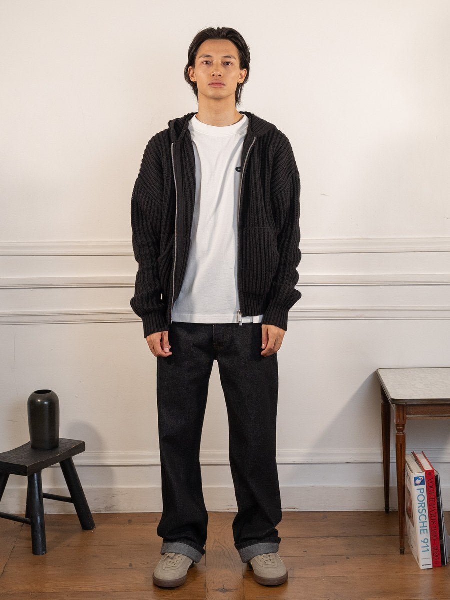 Hooded Fisherman Knit - Black - Bram's Fruit - vue portée en pied