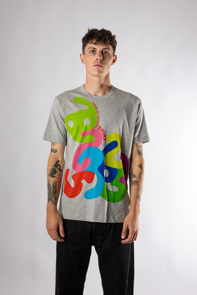 Graphic Printed T-Shirt Grey vue de face – vêtements homme Rennes