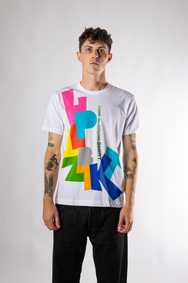 Graphic Printed T-Shirt White vue de face – vêtements homme Rennes