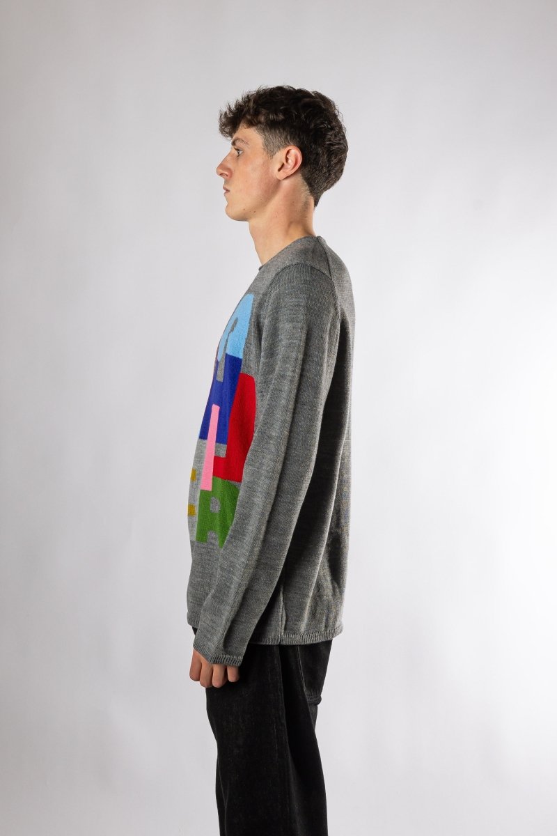 Intarsia Knit Sweater Grey vue de dos – boutique mode Rennes