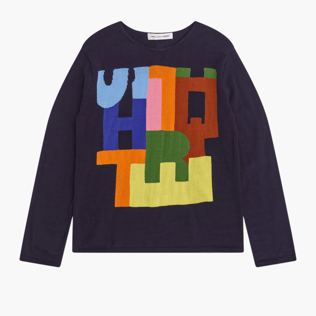 Pull intarsia bleu marine Comme des Garçons SHIRT – boutique homme Rennes – Aura Store
