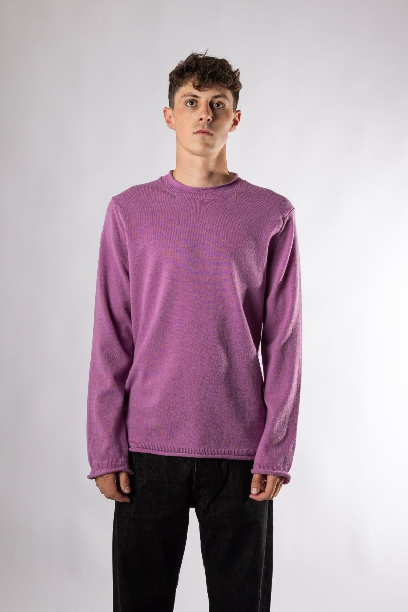 Men’s Rolled Hem Sweater Orchid vue de face – vêtements homme Rennes