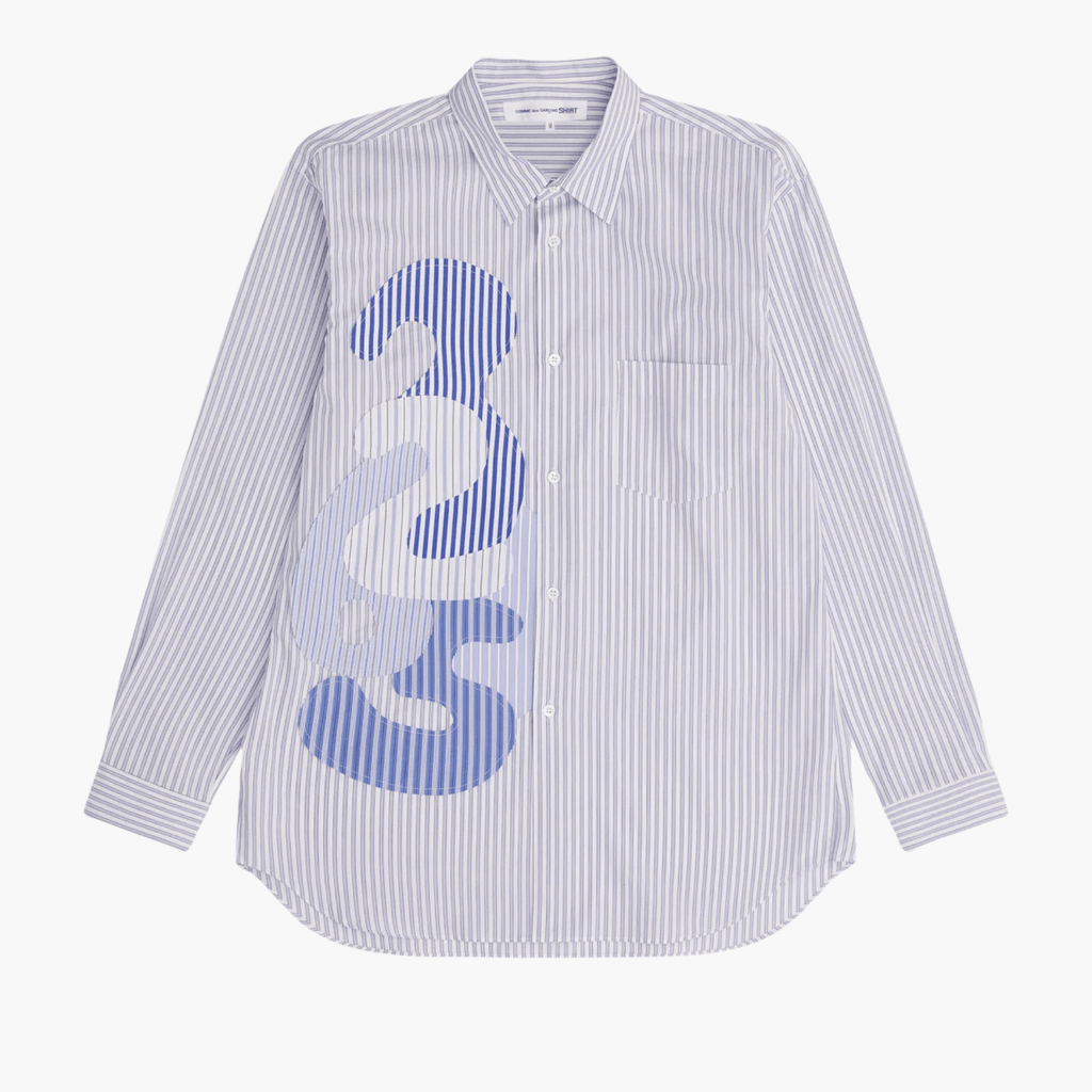 CDG SHIRT Striped Number Shirt Blue portée – vêtements homme Rennes – Aura Store