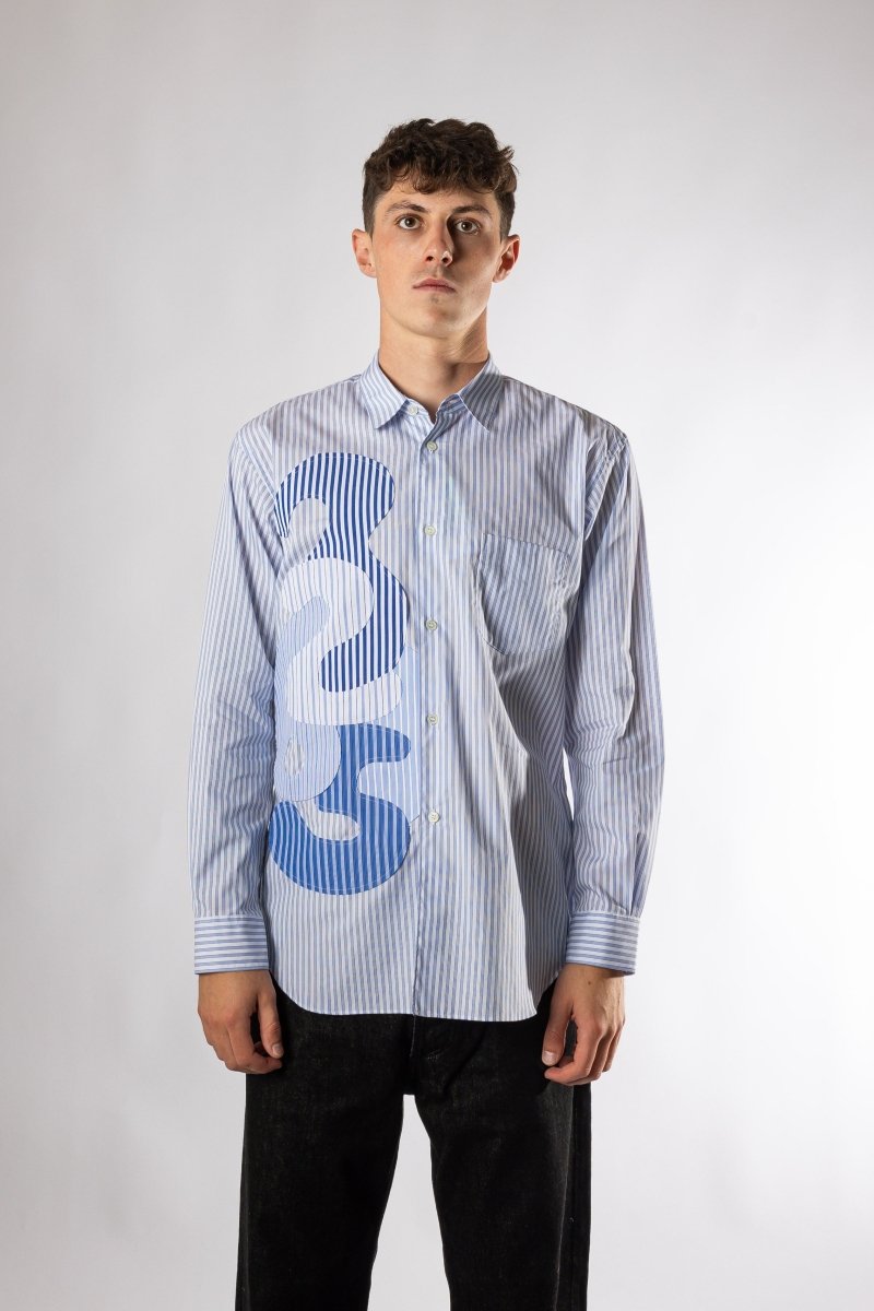 Striped Number Shirt Blue vue de face – vêtements homme Rennes