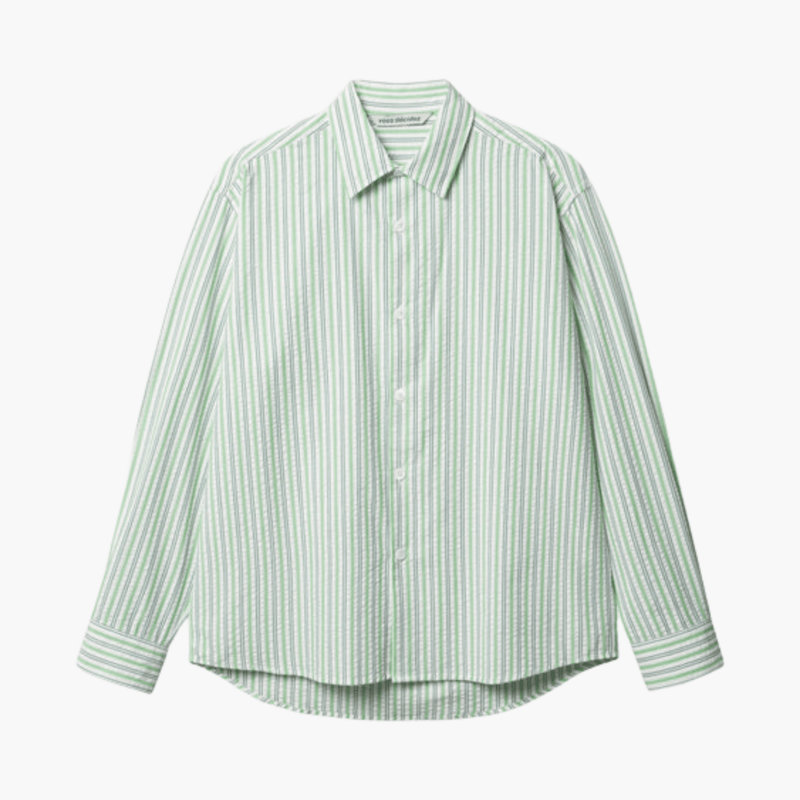 Chemise seersucker homme rayures vertes et blanches Vous Décidez boutique chemise homme Rennes centre