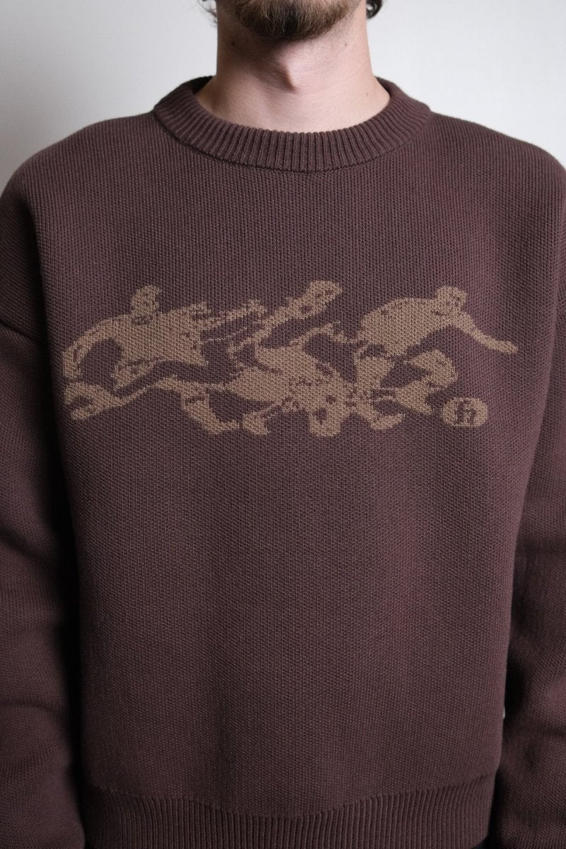 détail broderie quatre joueurs et maille jacquard hdv knit players multicolore — photo 3