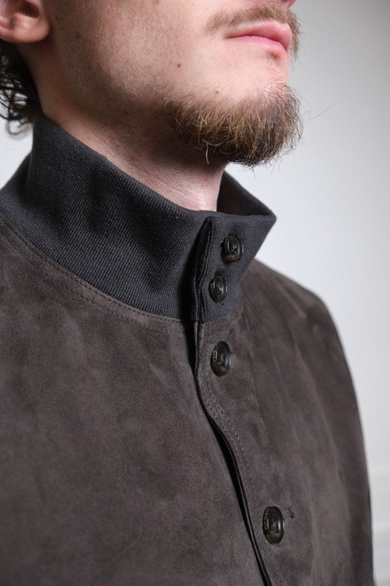 détail col dog ear côtelé et daim pleine fleur baracuta suede blouson december sky