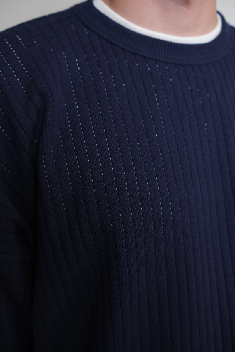 détail jersey perforé et ourlet brut ymc studio sweatshirt navy — photo 3