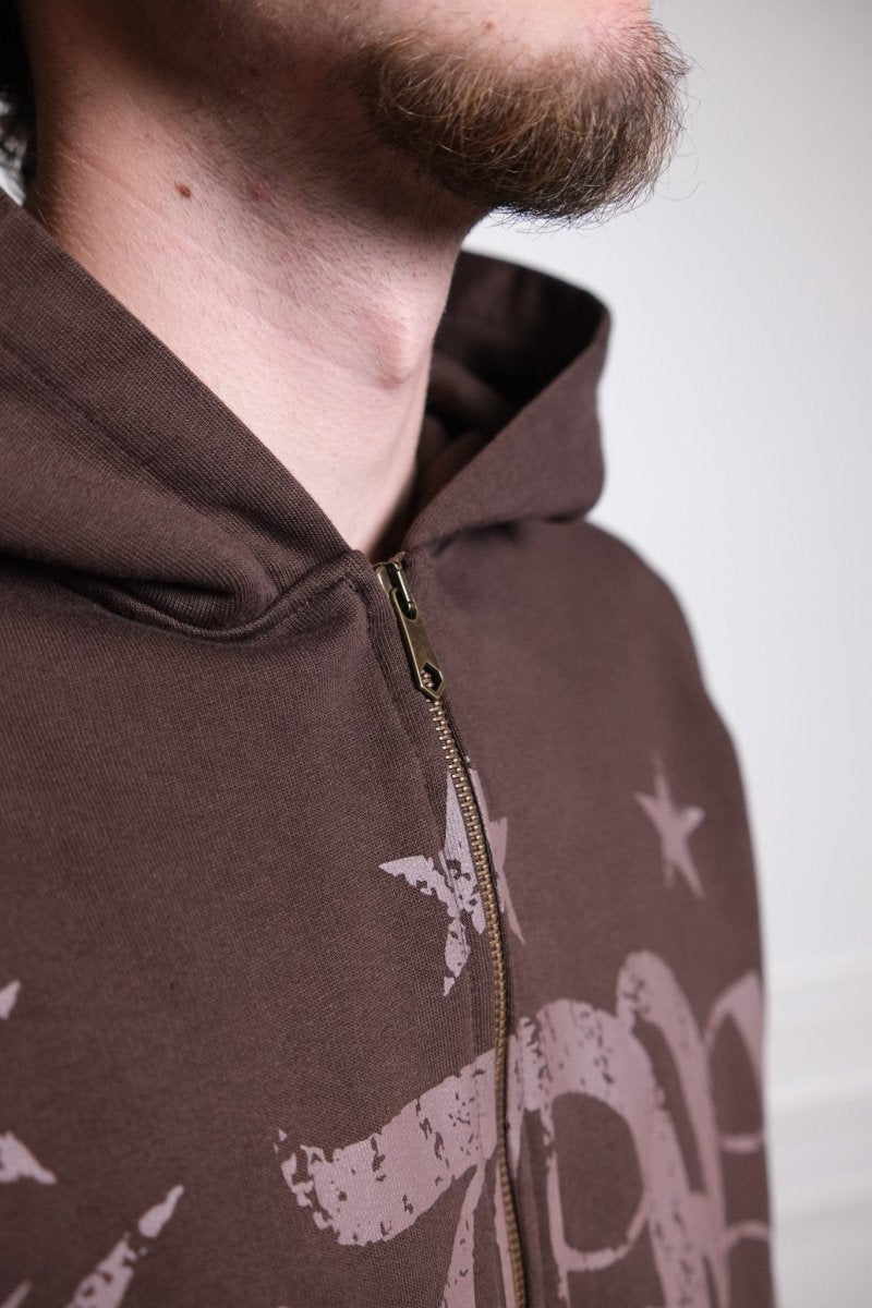 détail tirette zip logo pot de miel hdv sweat zippé marron — photo 3