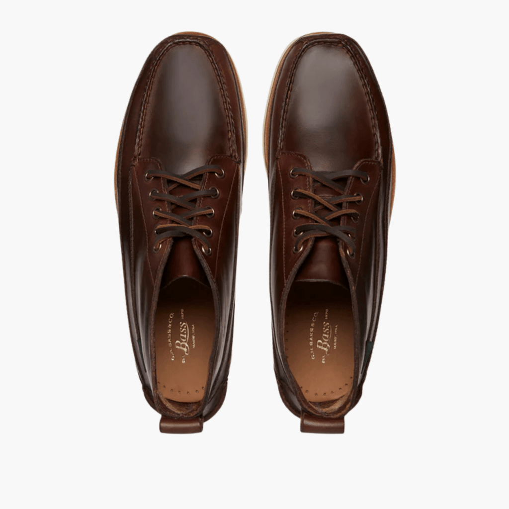 Vue de dessus des mocassins G.H.BASS Camp Moc III lacets cuir