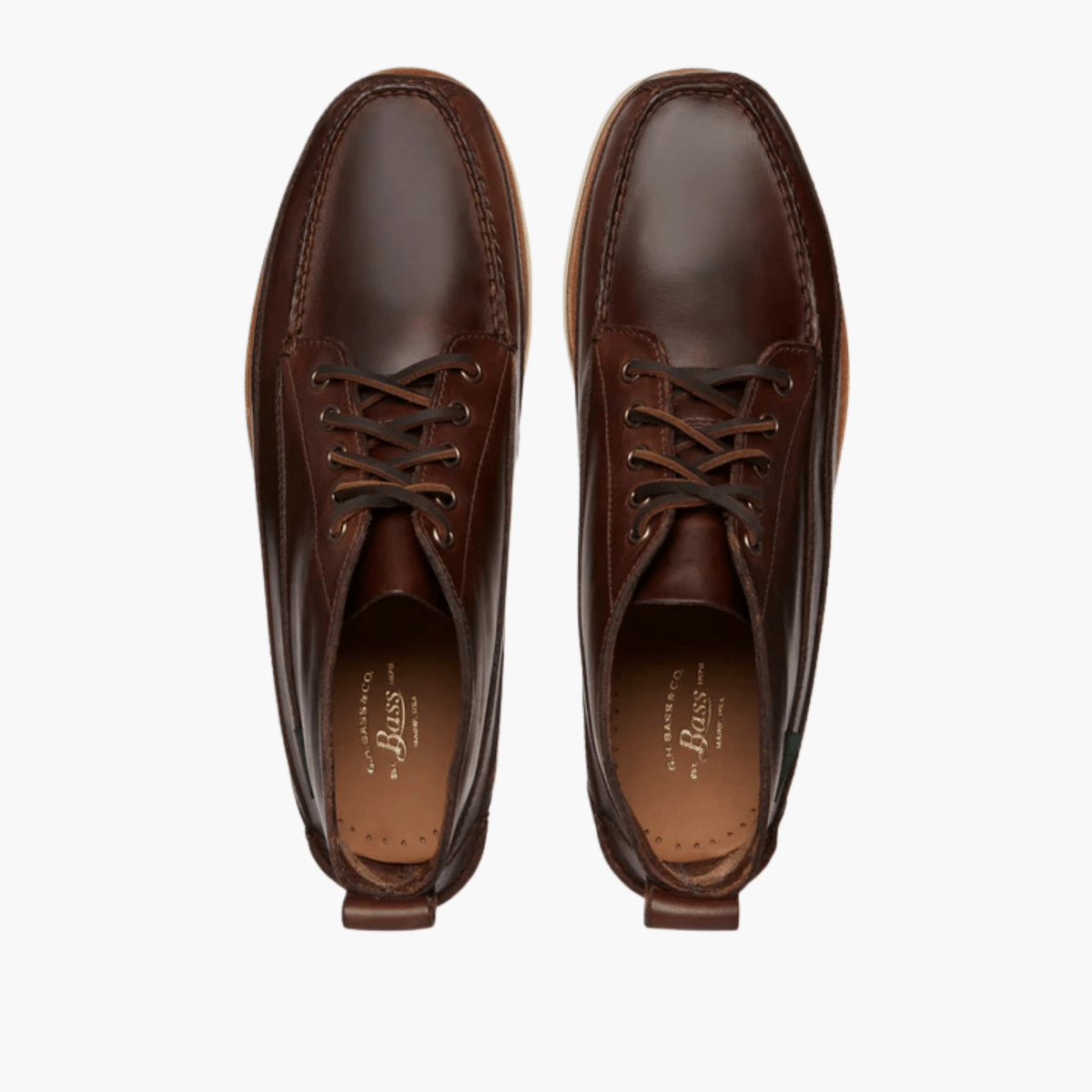 Vue de dessus des mocassins G.H.BASS Camp Moc III lacets cuir