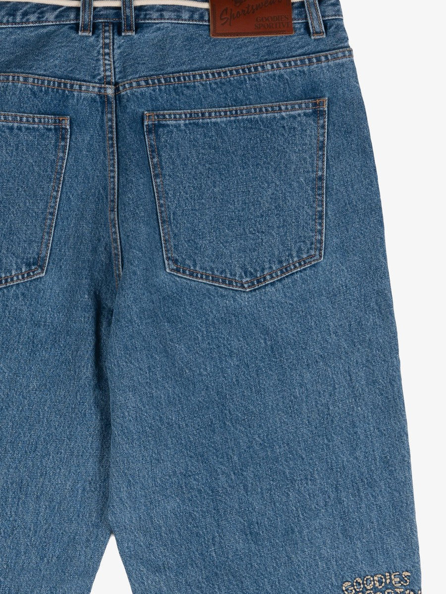 Goodies Sportive Legacy Indigo Pants détail poches arrière et patch cuir