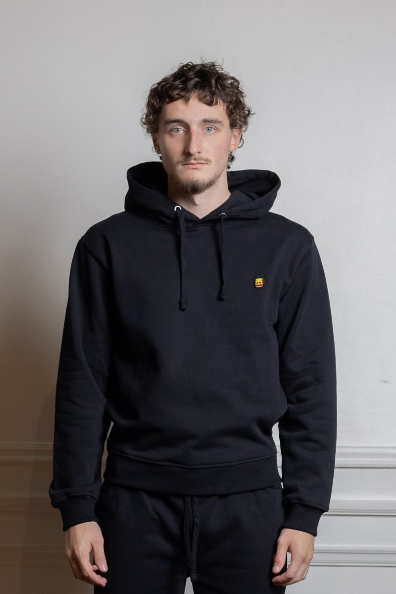 hdv hoodie pot de miel noir coton biologique 450g col épais structuré