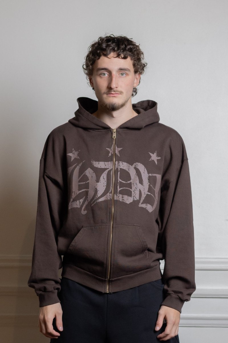 hdv sweat zippé marron coton biologique 460g intérieur molletonné logo hdv — photo 2