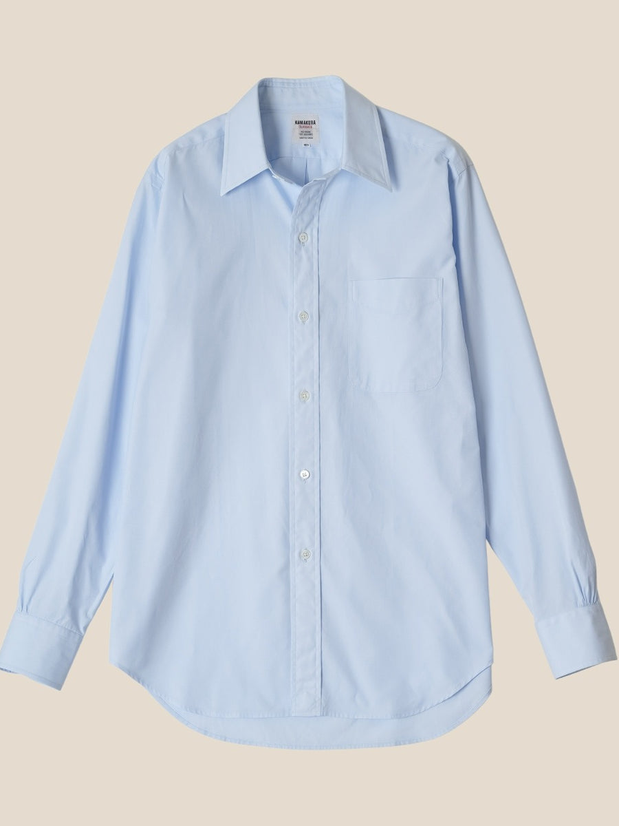 Ametora Straight Collar Selvedge Poplin Blue - Kamakura Shirts - vue de face