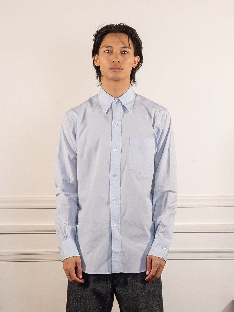 Ametora Straight Collar Selvedge Poplin Blue - Kamakura Shirts - vue de face portée