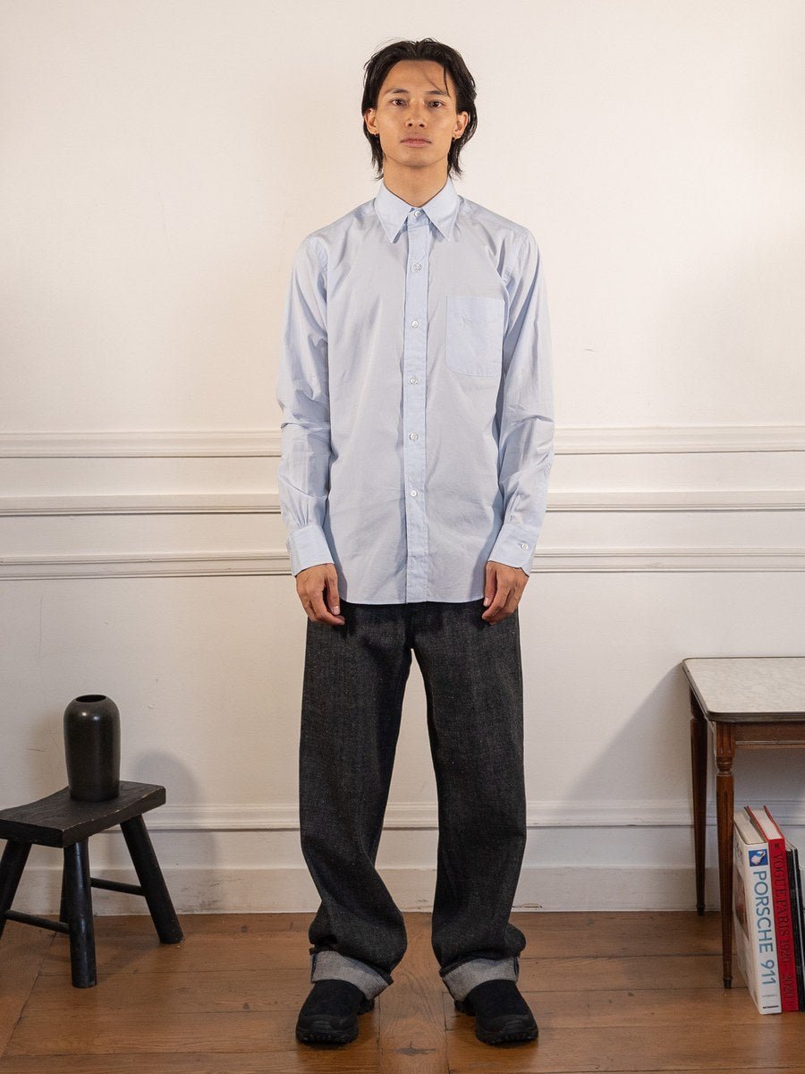 Ametora Straight Collar Selvedge Poplin Blue - Kamakura Shirts - vue portée en pied