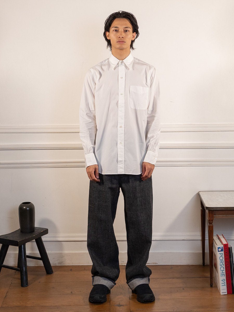 Ametora Straight Collar Selvedge Poplin White - Kamakura Shirts - vue portée en pied