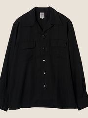 Open Collar Tencel Shirt Black - Kamakura Shirts - vue de face