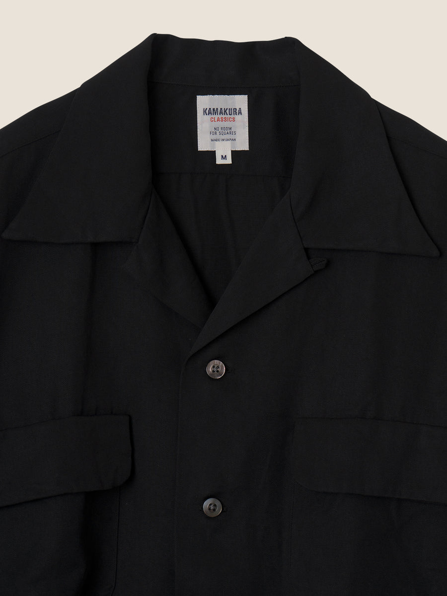 Open Collar Tencel Shirt Black - Kamakura Shirts - vue 2