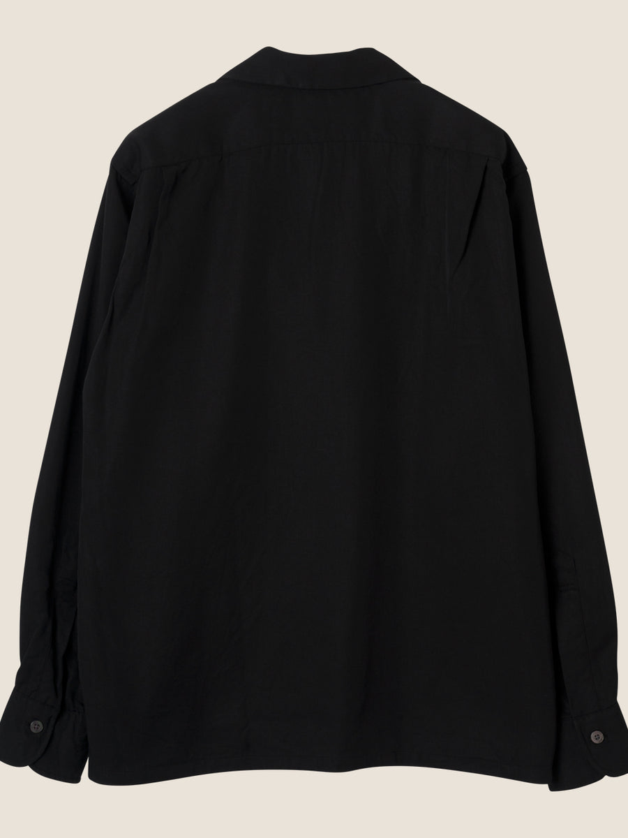 Open Collar Tencel Shirt Black - Kamakura Shirts - vue 3