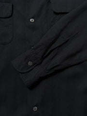 Open Collar Tencel Shirt Black - Kamakura Shirts - détail