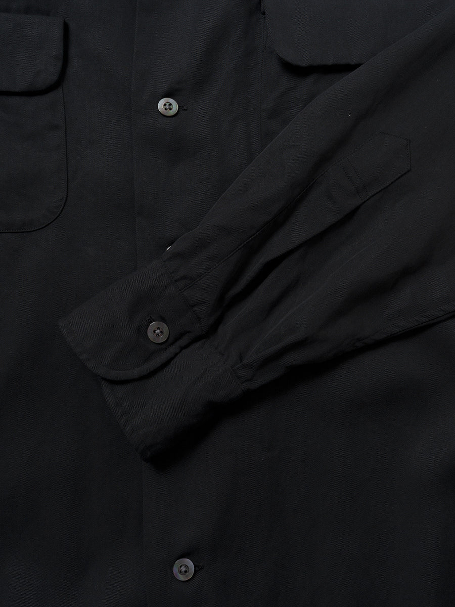 Open Collar Tencel Shirt Black - Kamakura Shirts - détail