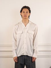 Open Collar Tencel Shirt Off-White - Kamakura Shirts - vue de face portée