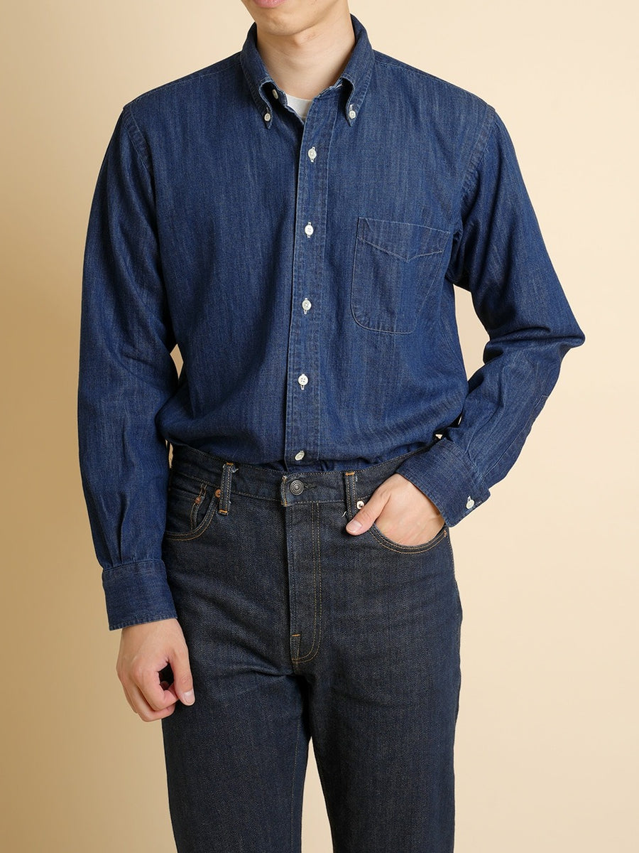 Vintage Ivy Japanese Denim 7oz Dark Blue - Kamakura Shirts - vue portée