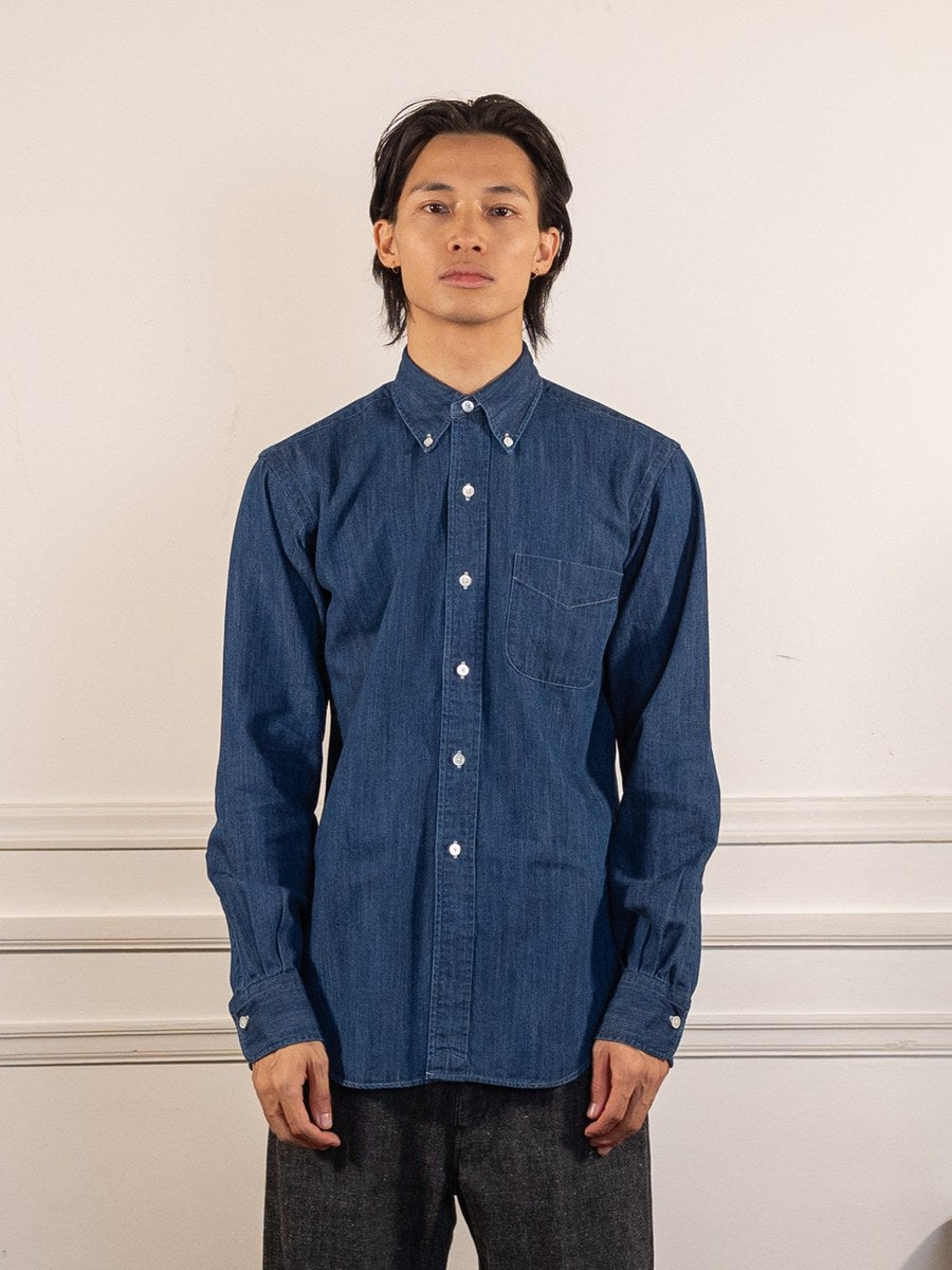 Vintage Ivy Japanese Denim 7oz Dark Blue - Kamakura Shirts - vue de face portée