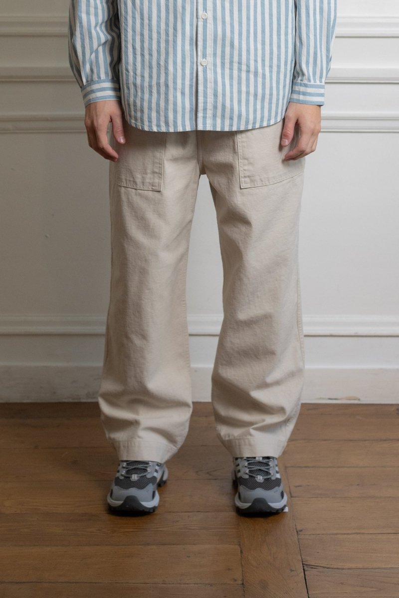 kappy heavy cotton fatigue pants cream sergé coton haute densité coupe relaxed ceinture élastiquée aura store renness — photo 2