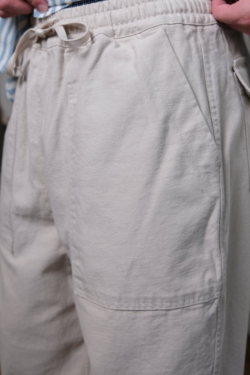kappy heavy cotton fatigue pants cream sergé coton haute densité coupe relaxed ceinture élastiquée aura store rennesss — photo 3