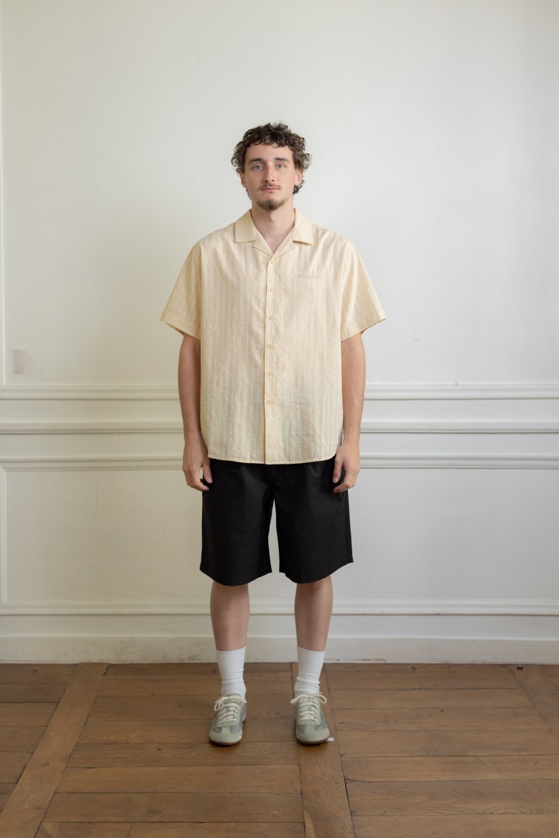 kappy jacquard open collar shirt light beige coton jacquard texturé camp collar coupe relaxed aura store rennes