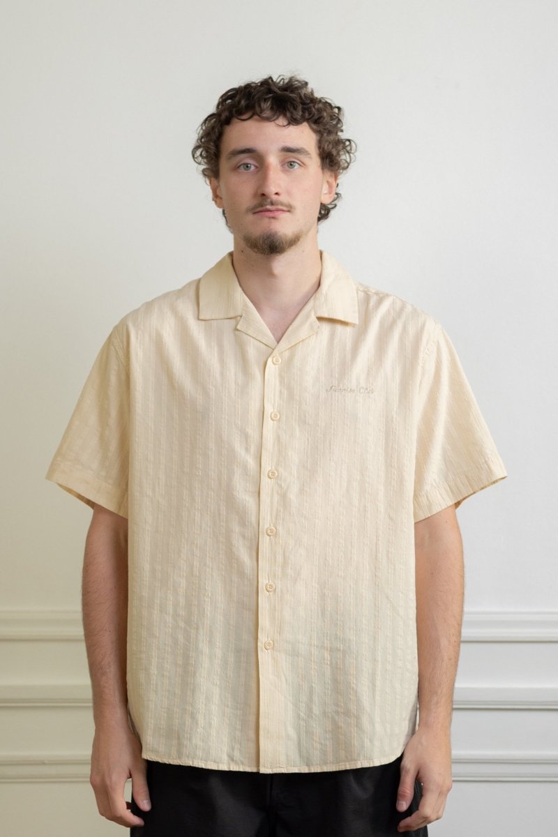 kappy jacquard open collar shirt light beige coton jacquard texturé camp collar coupe relaxed aura store renness