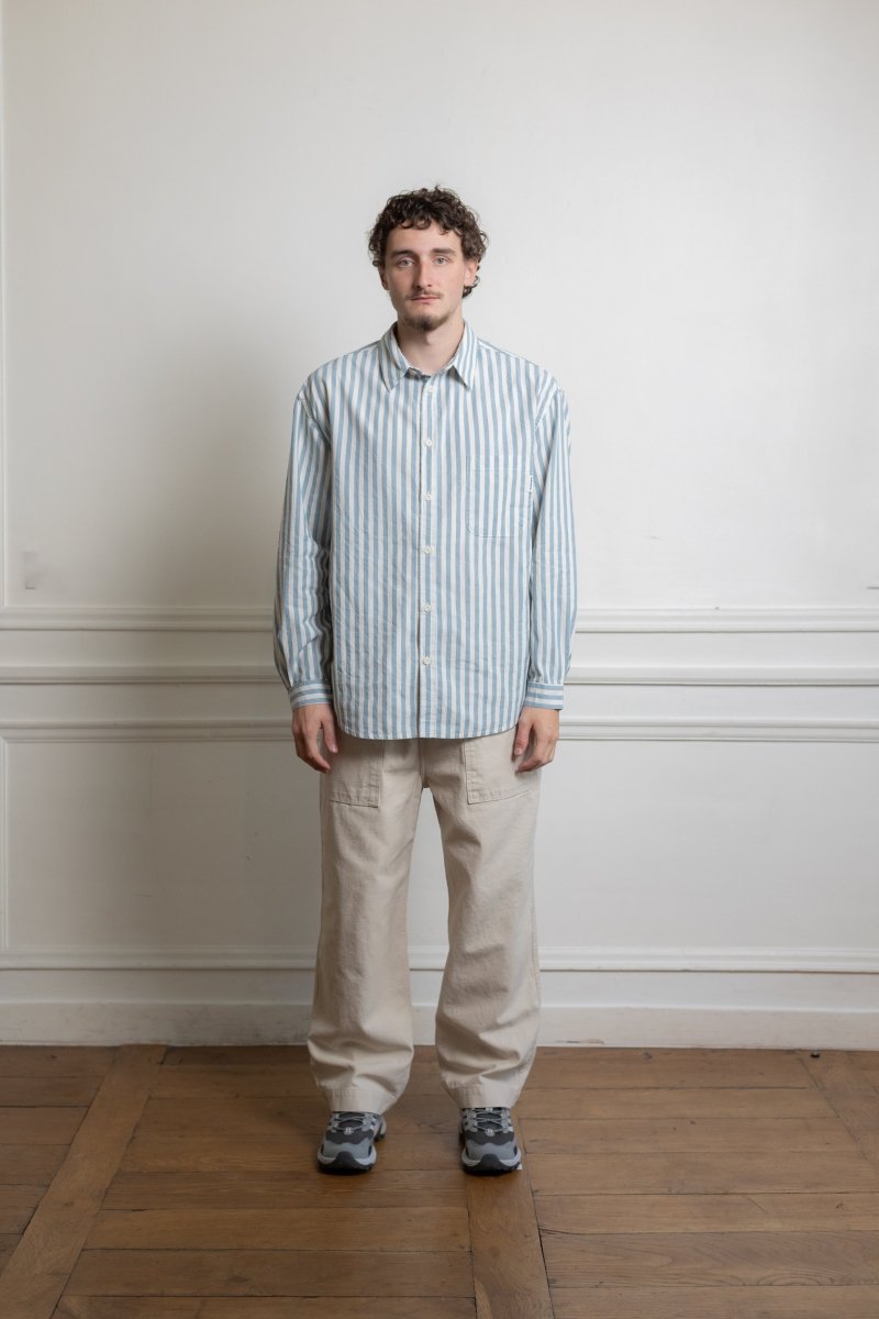 kappy melange stripe shirt sky blue coton chiné rayé coupe relaxed unisexe aura store rennes — photo 1