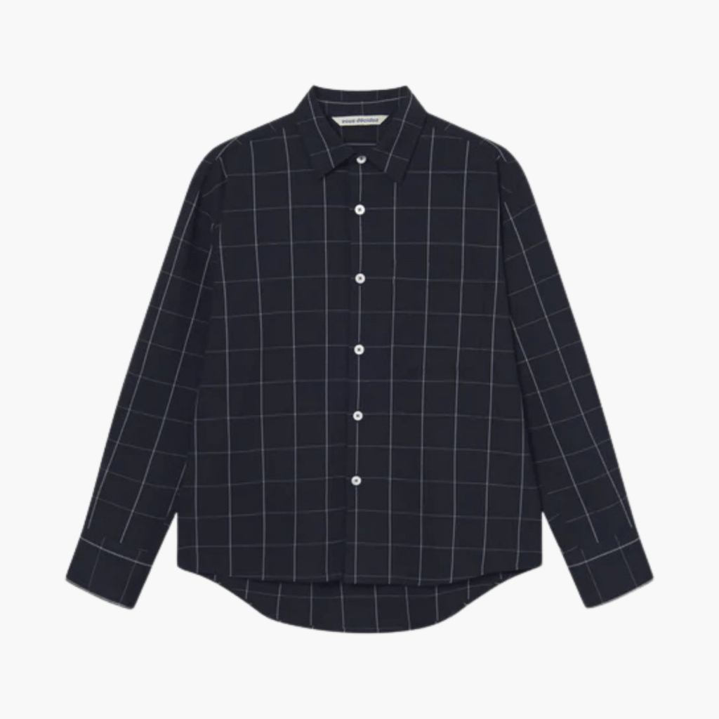 Détail Made Shirt Navy White Wide Check – boutique homme Rennes – Aura Store