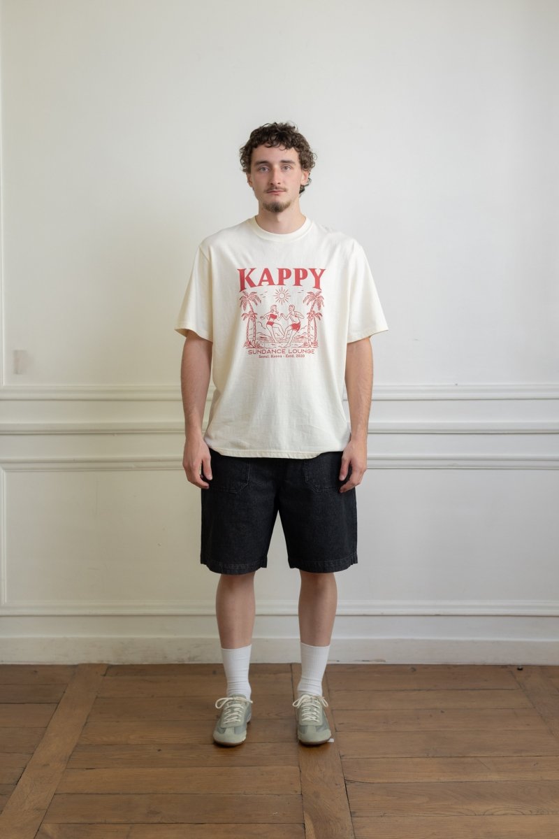 mannequin portant kappy sundance lounge half t-shirt cream coupe relaxed taille unique