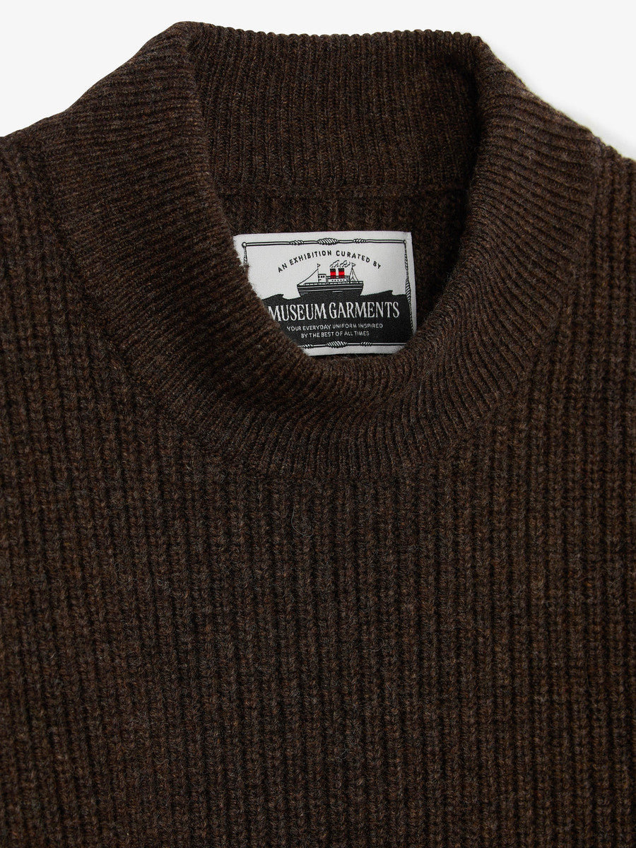 Museum Garments Deck Sweater marron en laine d'agneau mérinos - détail 2
