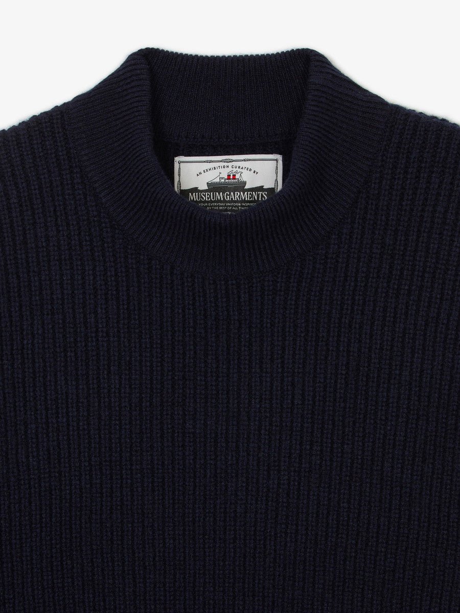 Museum Garments Deck Sweater navy en laine d'agneau mérinos - détail 1