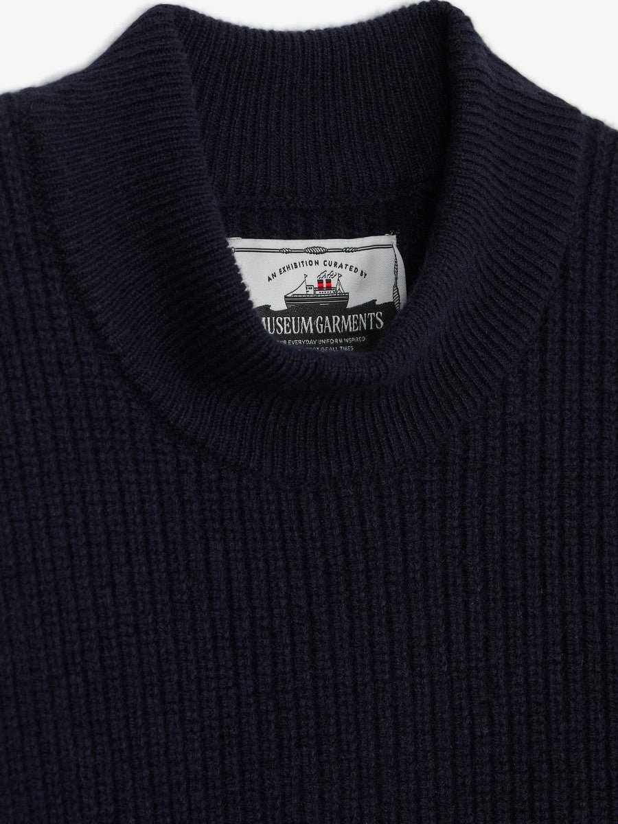 Museum Garments Deck Sweater navy en laine d'agneau mérinos - détail 2