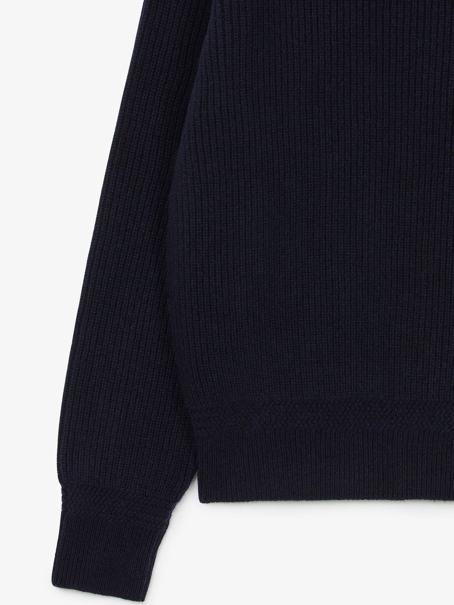 Museum Garments Deck Sweater navy en laine d'agneau mérinos - détail 3