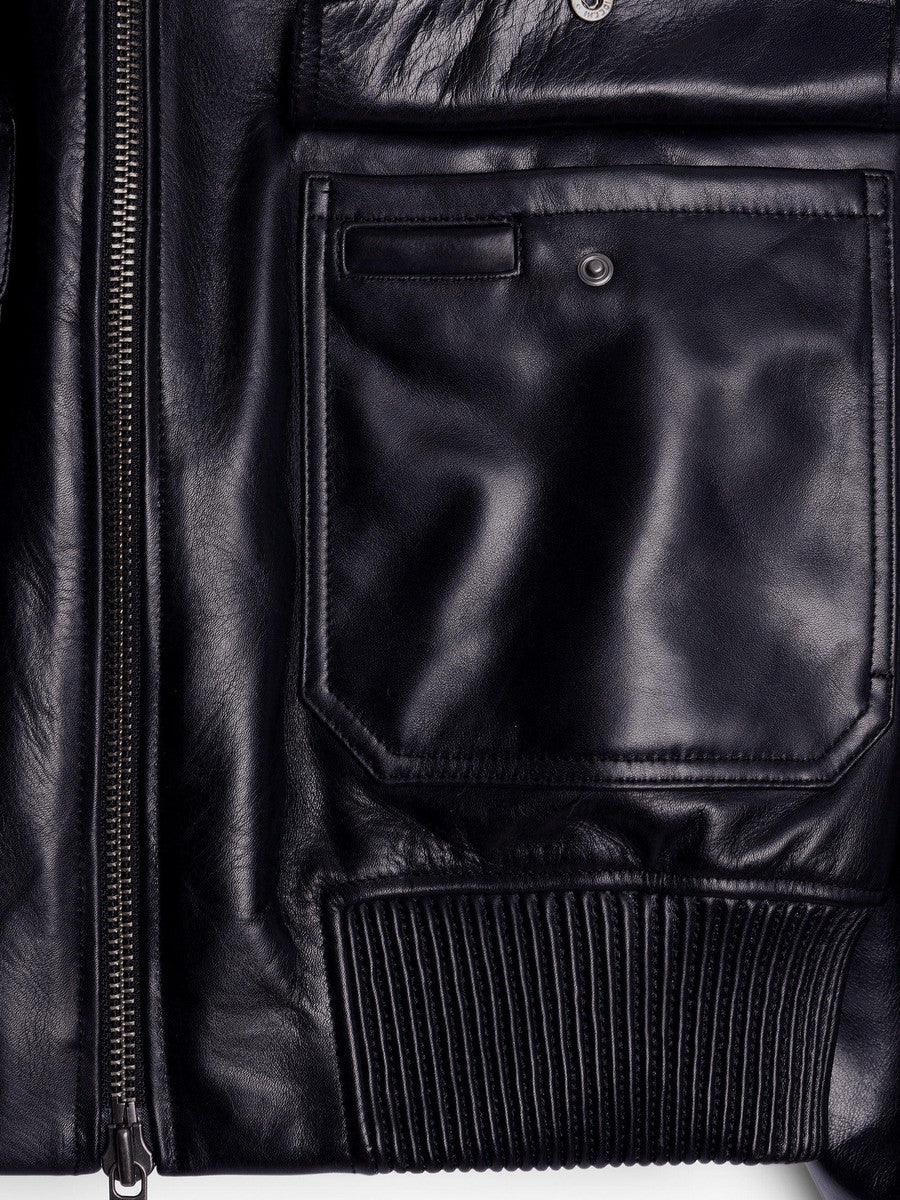 Museum Garments Flight Jacket en cuir de vachette noir - détail 2