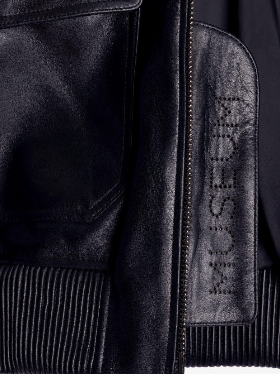 Museum Garments Flight Jacket en cuir de vachette noir - détail 3